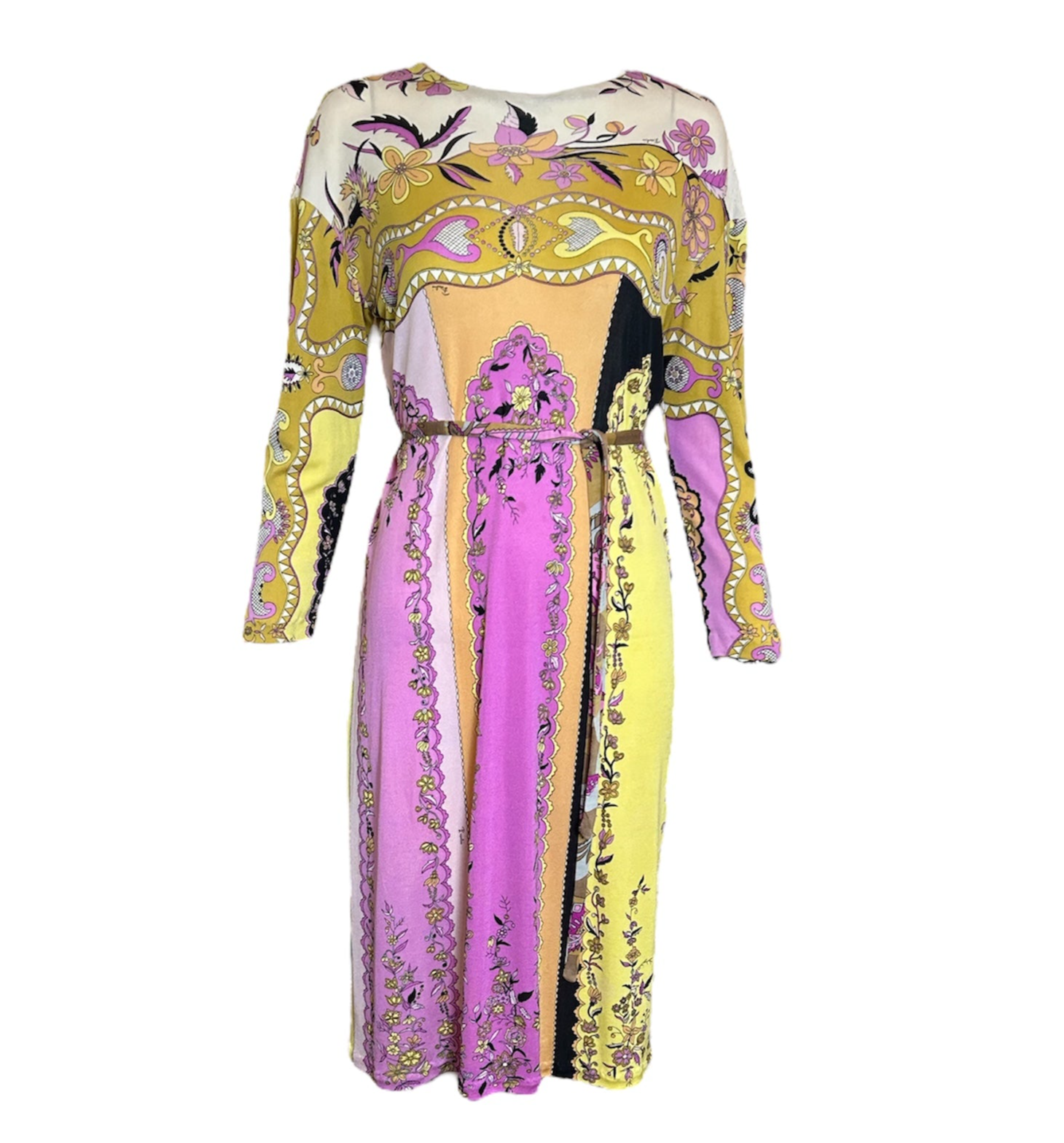  Pucci 1960s Floral Pastels Silk Jersey Dress w/ Belt FRONT PHOTO 1 OF 6