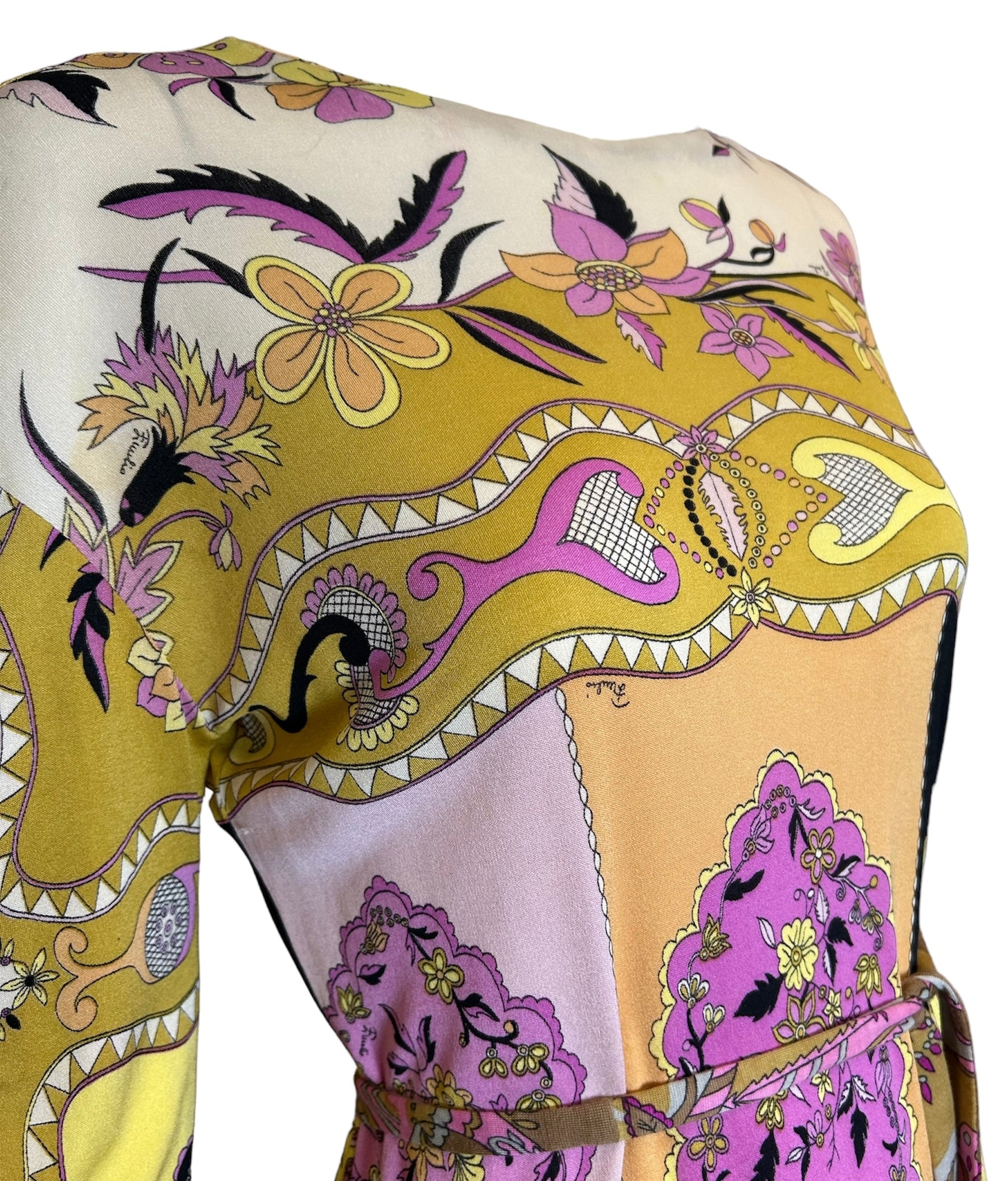  Pucci 1960s Floral Pastels Silk Jersey Dress w/ Belt DETAIL PHOTO 2 OF 6