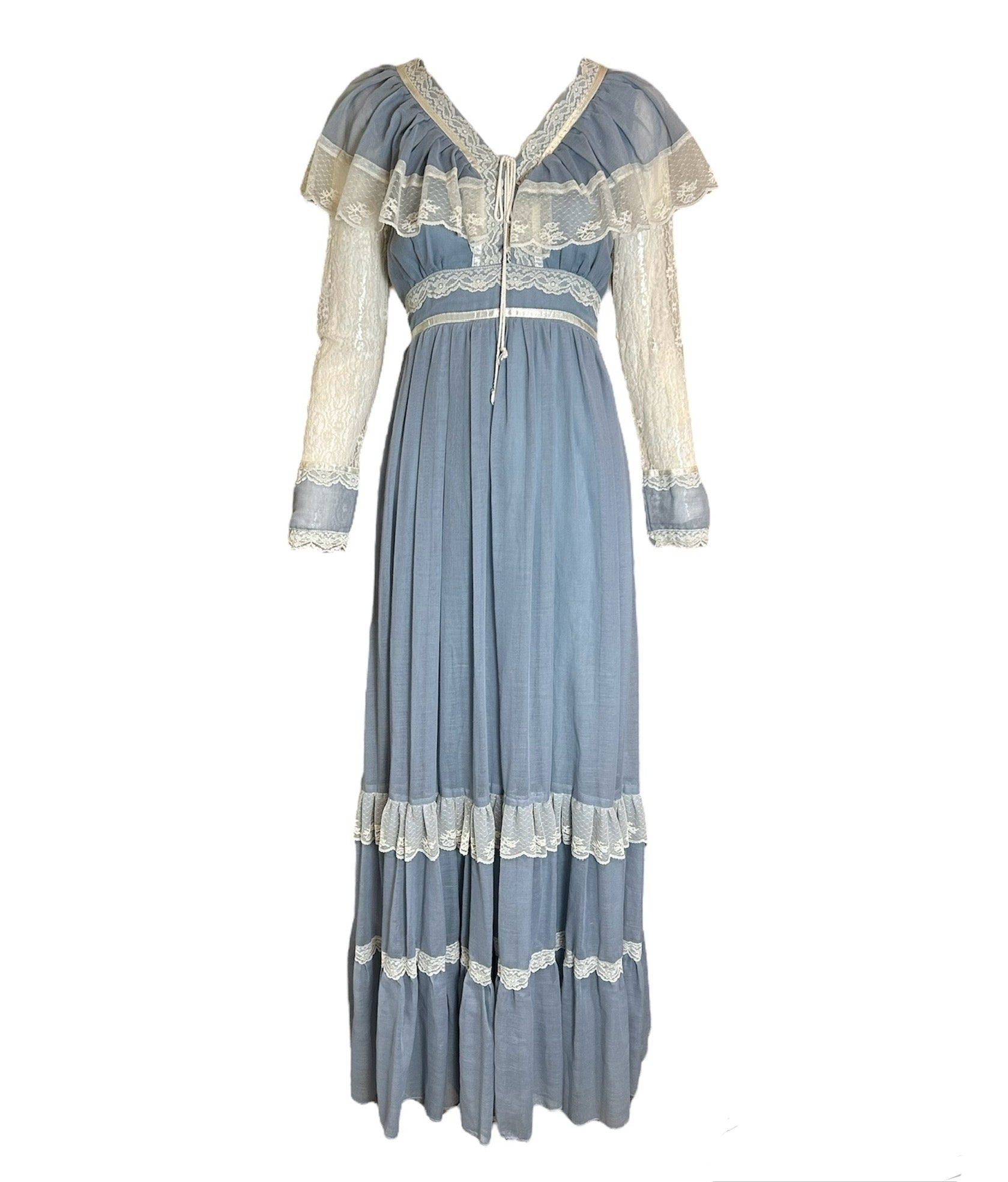 Gunne Sax 1970s Baby Blue Lace Maxi Dress FRONT PHOTO 1 OF 5